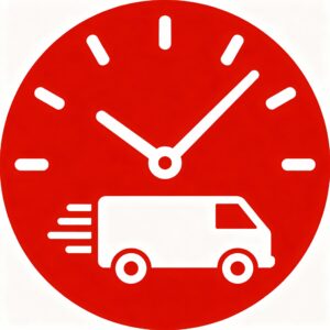A symbol-based design highlighting 24/7 round-the-clock availability with clock and rapid dispatch elements.
